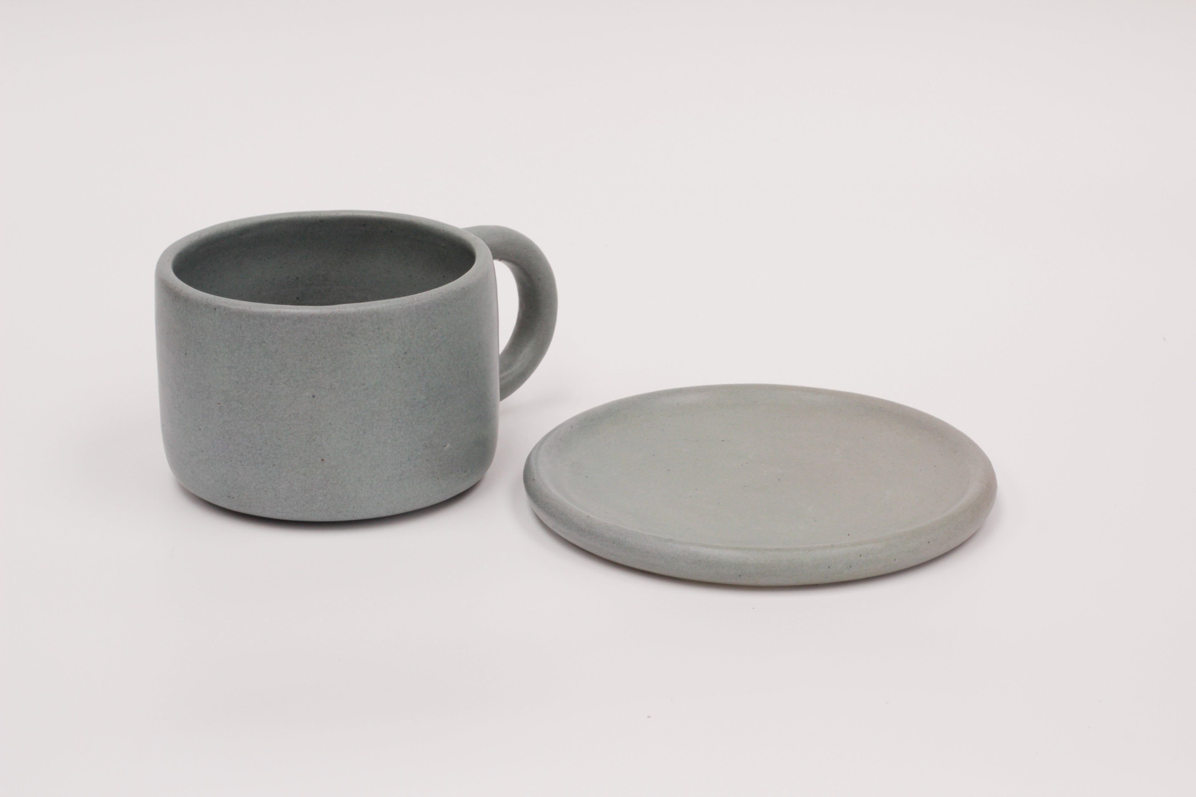 steel blue mug and side plate / saucer set