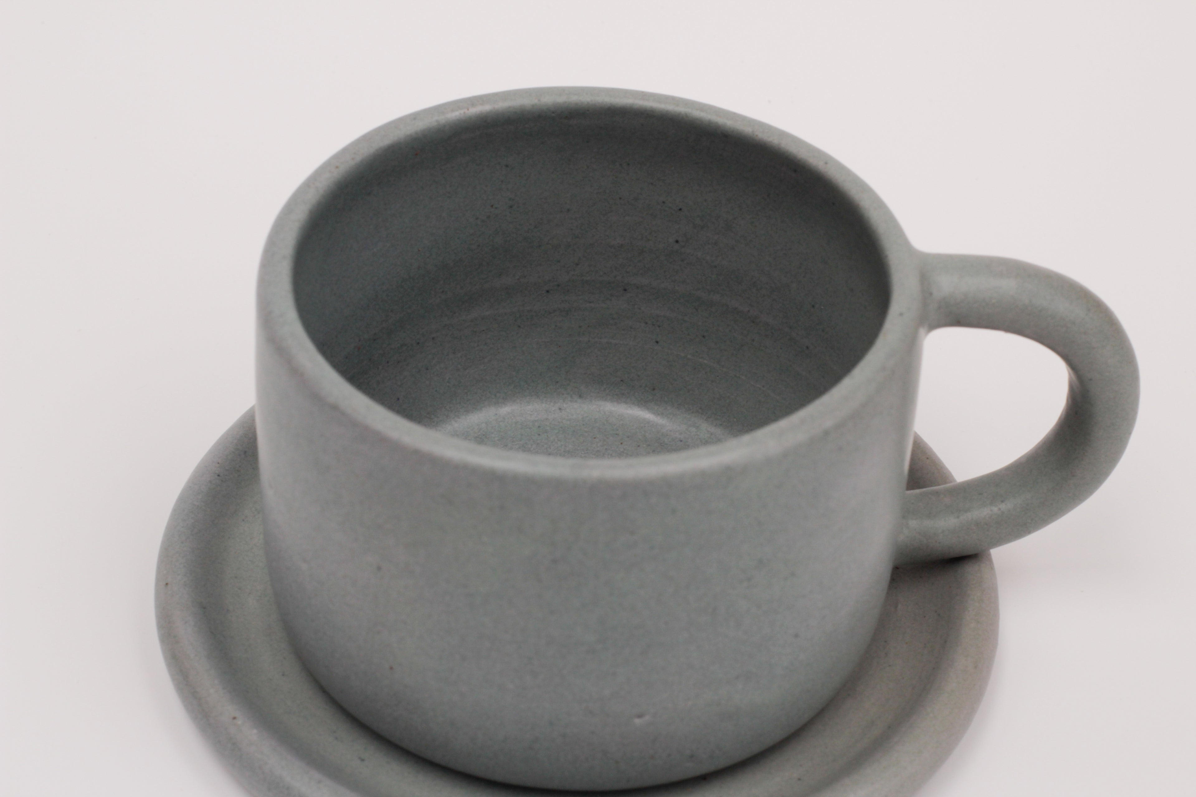steel blue mug and side plate / saucer set