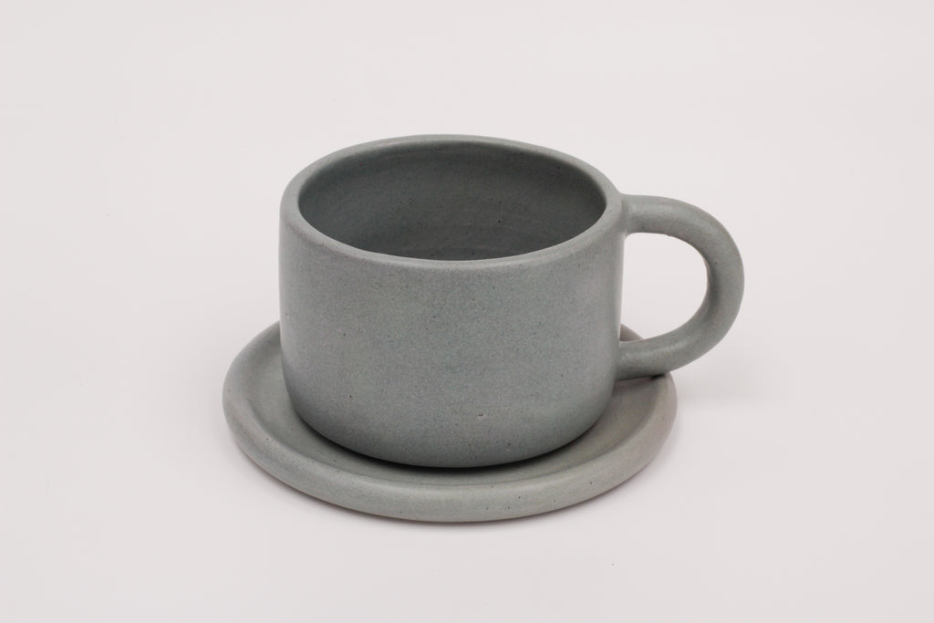 steel blue mug and side plate / saucer set