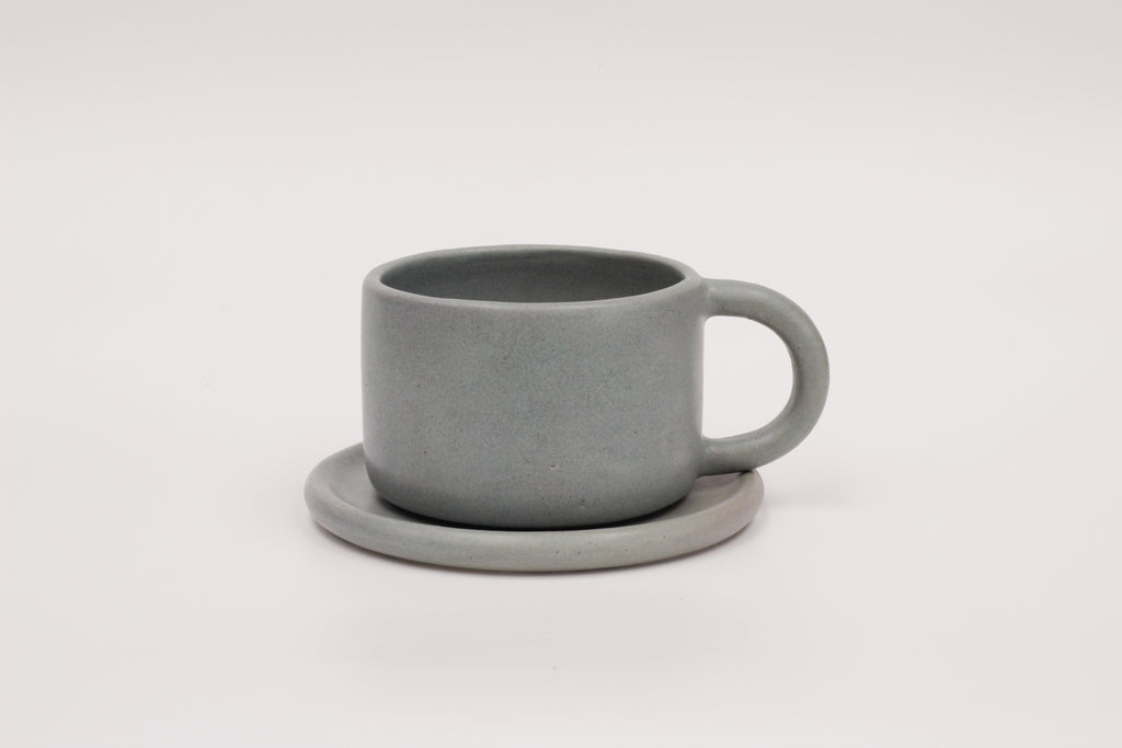 steel blue mug and side plate / saucer set