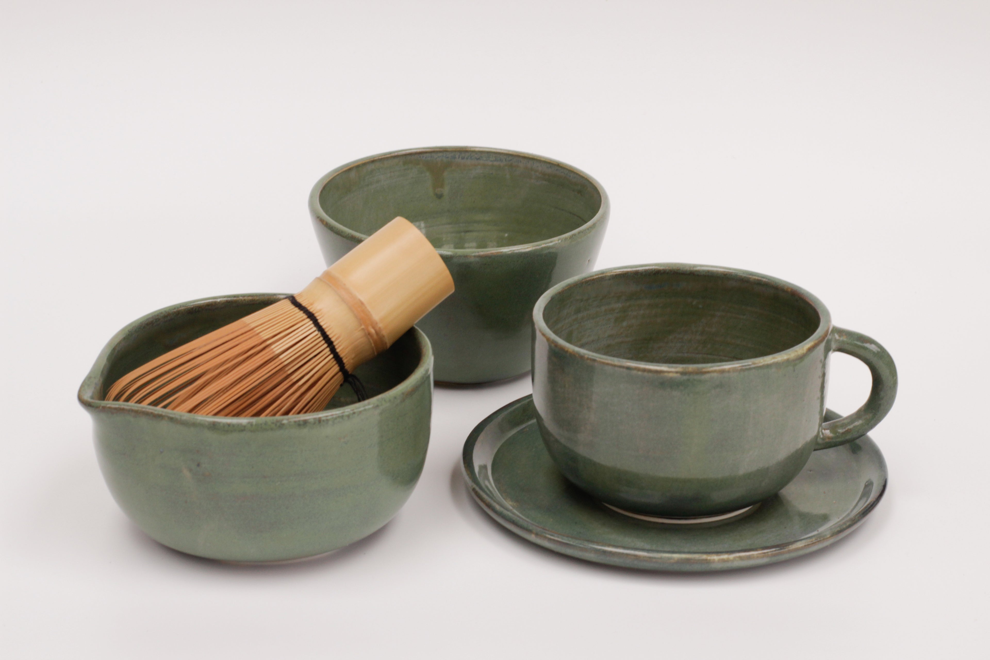 green tea cup +  side plate / sauce