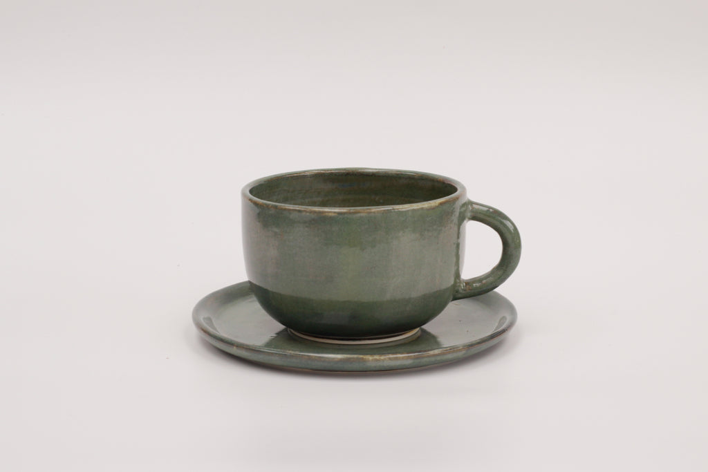 green tea cup +  side plate / sauce