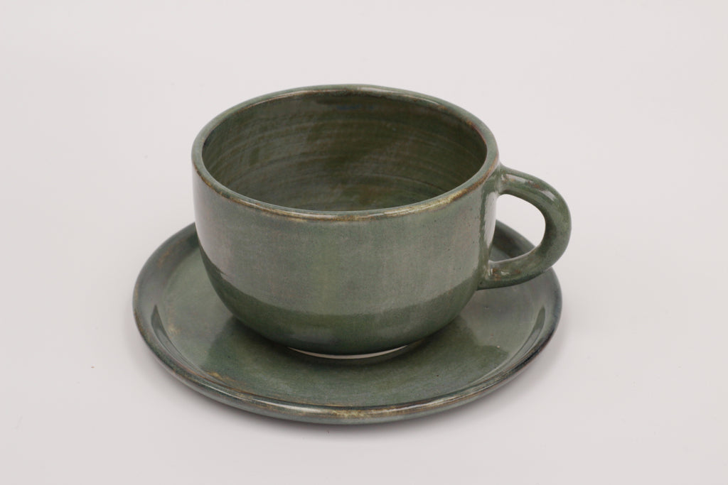 green tea cup +  side plate / sauce